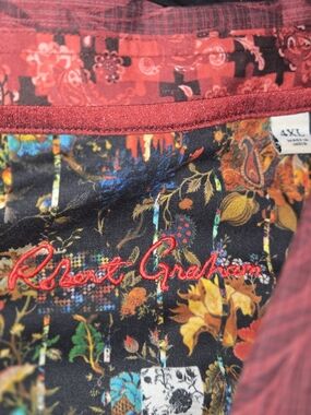 Robert Graham Black Floral Print Shirt with Red Embroidered Logo